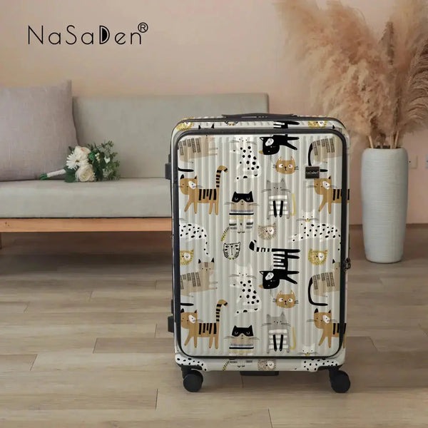 【納莎登 NaSaDen】★25吋 萊茵系列前開行李箱 經典花色版英格藍貓深藍/斑點條紋喵